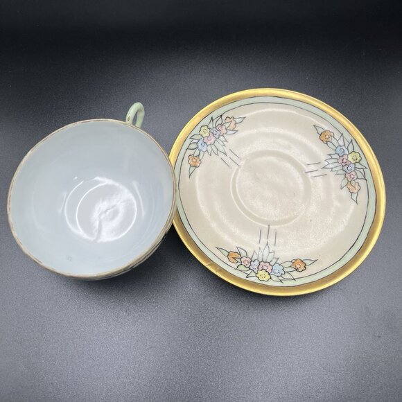 Antique Hand Painted Japan Teacup & Germany Porcelain Saucer Mismatched Art Deco - Picture 3 of 7